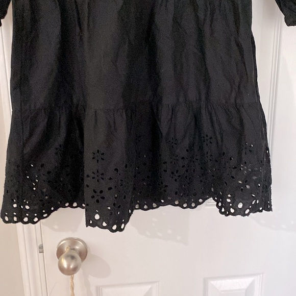 Gap Black Long Sleeve Shift Dress. Buttons to Waist. Cotton & Eyelet Bottom EC - Picture 8 of 11